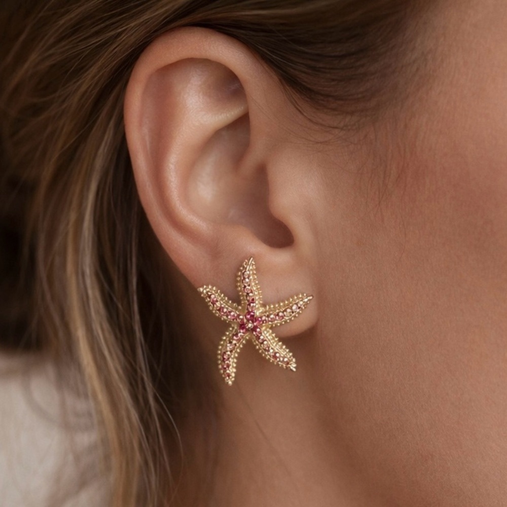 Baublebar Starfish Earrings Gold Pink Beach Vacation Statement Earrings